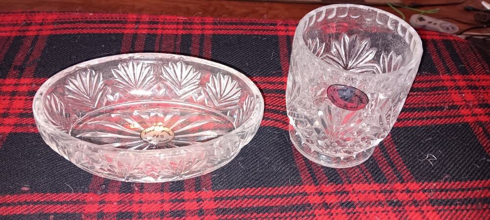 24% Lead Crystal Tumbler And Dish Made In TAIWAN Great Condition